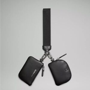 Lululemon Dual Pouch Wristlet Leather Alternative Black/Silver—NWT